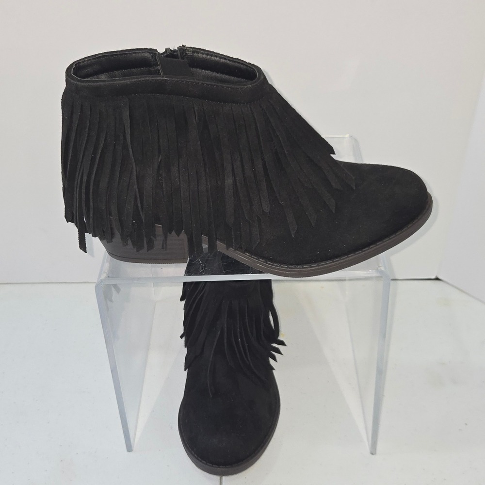 J. Adams Black Fringe Ankle‎ Boots Faux Suede Boho Western Booties Size 8.5
